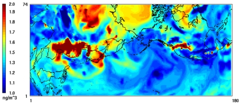 Long-range transport of air pollutants across the Pacific Ocean